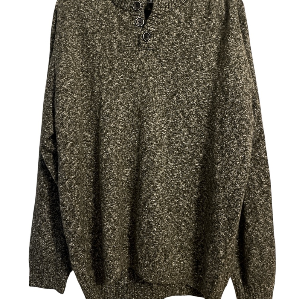 WestZeroOne Men’s Draken Marled Olive Button-Up Crewneck Sweater Size XL
